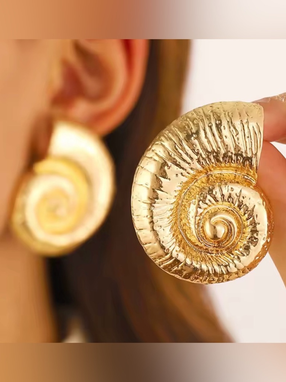 Anthropologie Shimmering Gold Spiral Shell Earrings